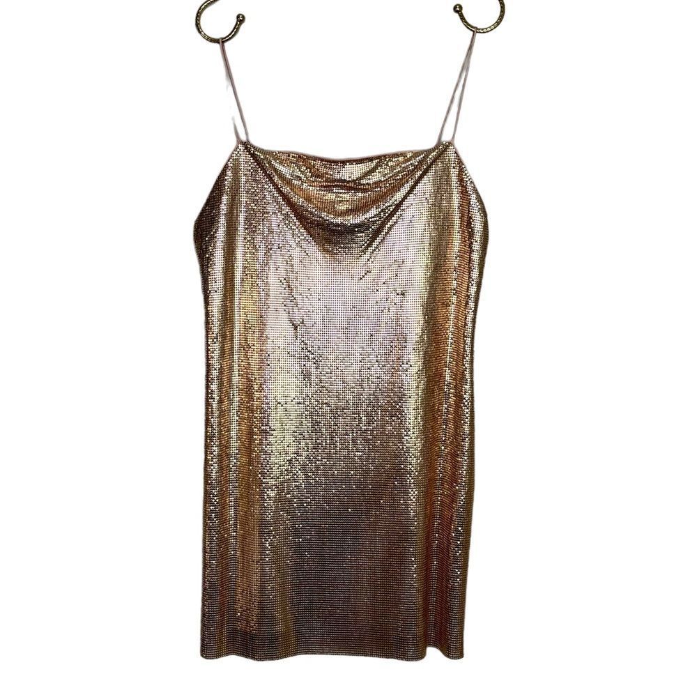 Alice + Olivia Harmony Chain Mail Rose Gold Mini Dress Size 8 - Picture 2 of 9